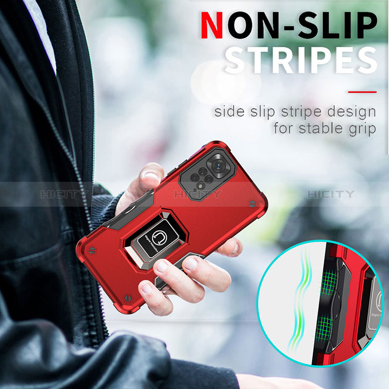 Silikon Hülle Handyhülle und Kunststoff Schutzhülle Hartschalen Tasche mit Magnetisch Fingerring Ständer QW1 für Xiaomi Redmi Note 11 Pro 5G