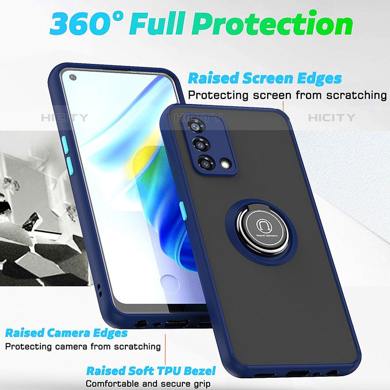 Silikon Hülle Handyhülle und Kunststoff Schutzhülle Hartschalen Tasche mit Magnetisch Fingerring Ständer QW2 für Oppo F21 Pro 4G