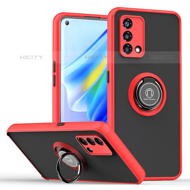 Silikon Hülle Handyhülle und Kunststoff Schutzhülle Hartschalen Tasche mit Magnetisch Fingerring Ständer QW2 für Oppo F21 Pro 4G Rot Plus