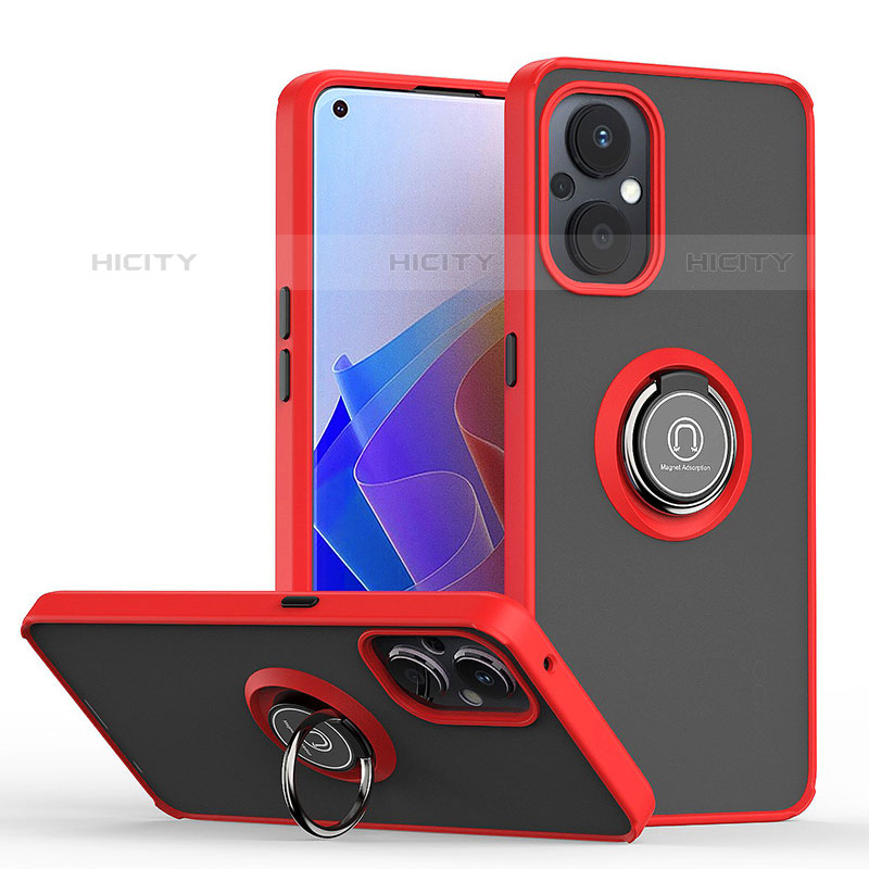 Silikon Hülle Handyhülle und Kunststoff Schutzhülle Hartschalen Tasche mit Magnetisch Fingerring Ständer QW2 für Oppo F21 Pro 5G Rot