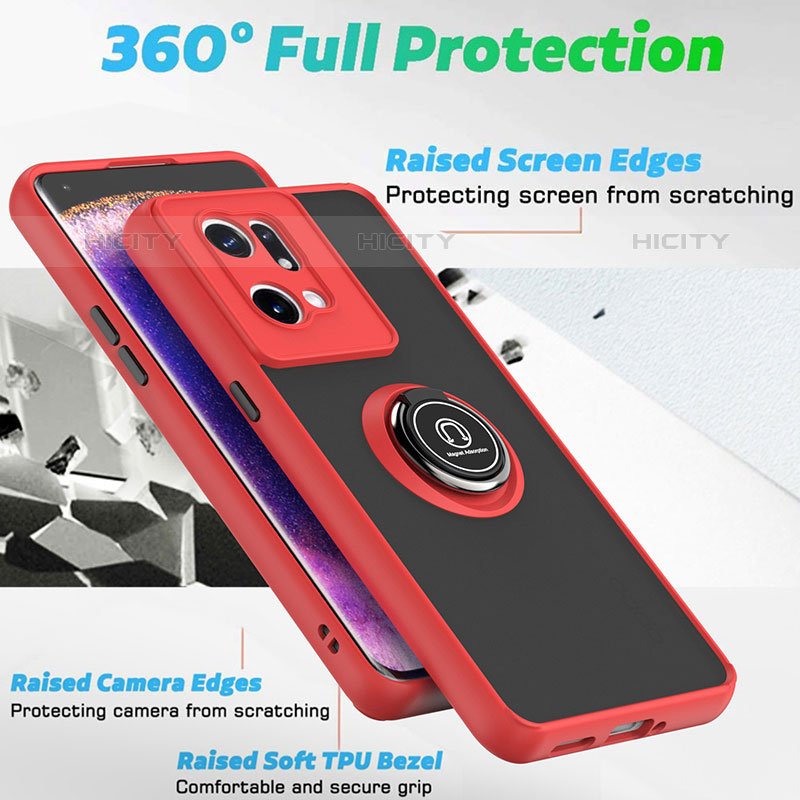 Silikon Hülle Handyhülle und Kunststoff Schutzhülle Hartschalen Tasche mit Magnetisch Fingerring Ständer QW2 für Oppo Find X5 Pro 5G