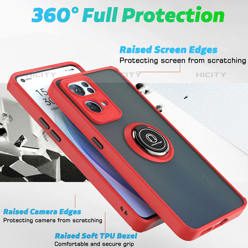 Silikon Hülle Handyhülle und Kunststoff Schutzhülle Hartschalen Tasche mit Magnetisch Fingerring Ständer QW2 für Oppo Reno7 Pro 5G groß