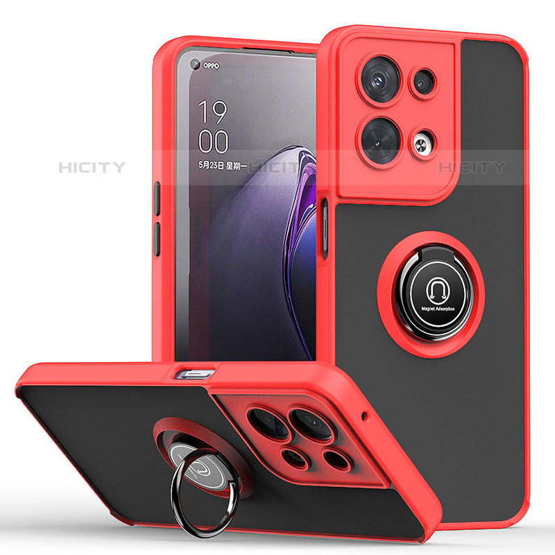 Silikon Hülle Handyhülle und Kunststoff Schutzhülle Hartschalen Tasche mit Magnetisch Fingerring Ständer QW2 für Oppo Reno8 Pro+ Plus 5G Rot Plus