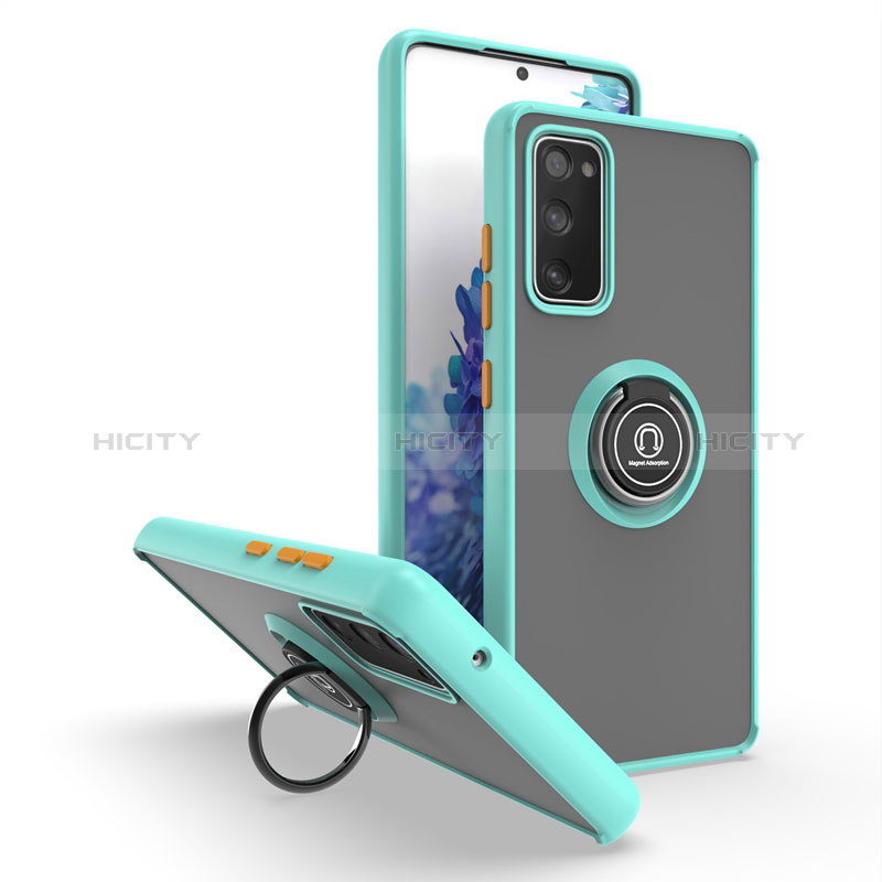 Silikon Hülle Handyhülle und Kunststoff Schutzhülle Hartschalen Tasche mit Magnetisch Fingerring Ständer QW2 für Samsung Galaxy S20 FE 5G Cyan