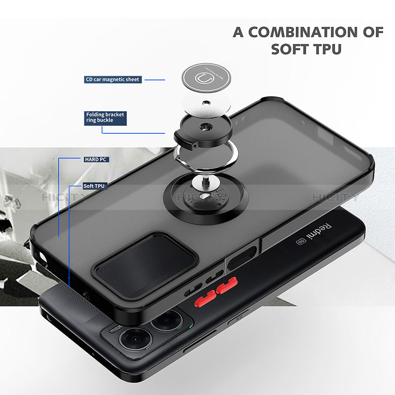 Silikon Hülle Handyhülle und Kunststoff Schutzhülle Hartschalen Tasche mit Magnetisch Fingerring Ständer QW2 für Xiaomi Redmi 10 5G
