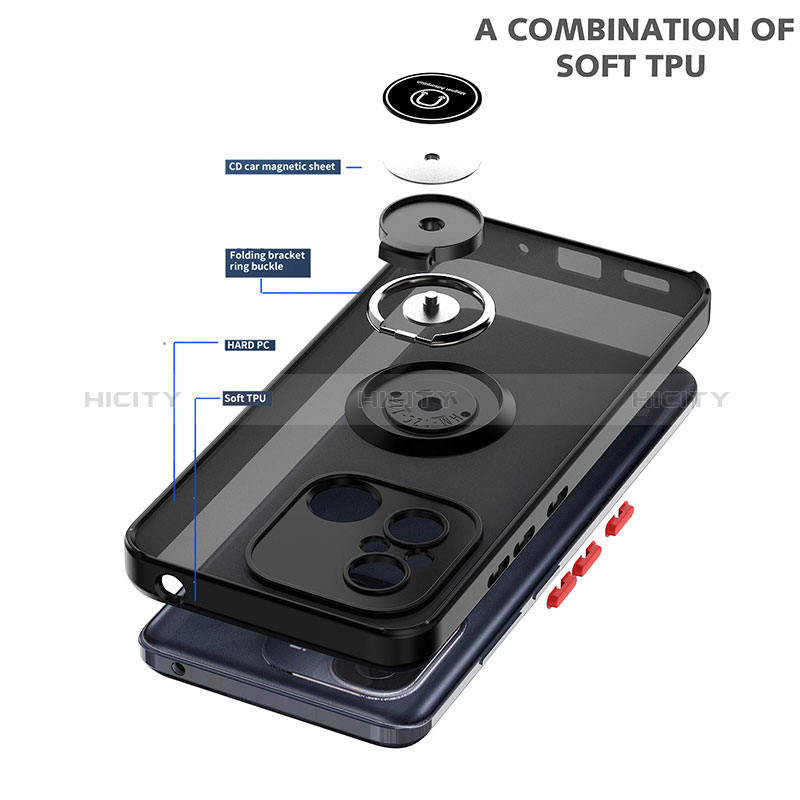 Silikon Hülle Handyhülle und Kunststoff Schutzhülle Hartschalen Tasche mit Magnetisch Fingerring Ständer QW2 für Xiaomi Redmi 12C 4G