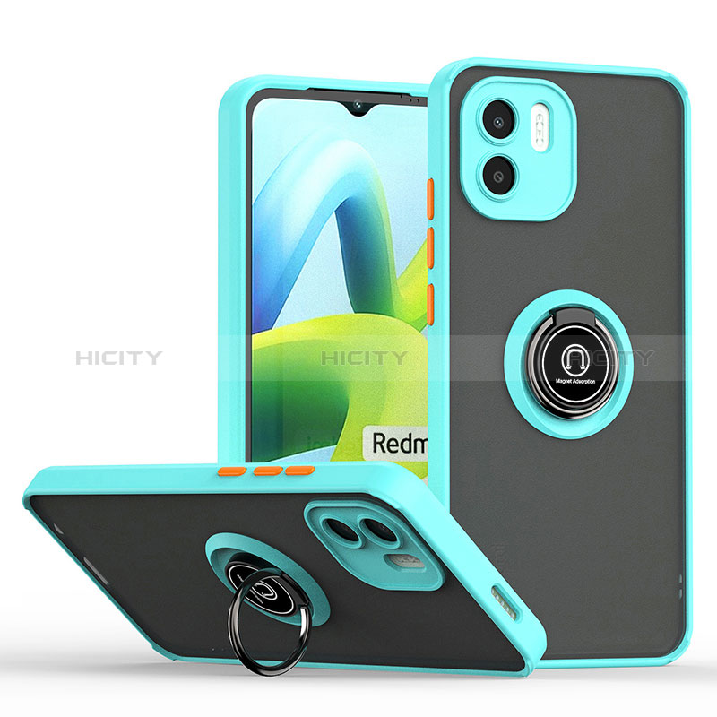 Silikon Hülle Handyhülle und Kunststoff Schutzhülle Hartschalen Tasche mit Magnetisch Fingerring Ständer QW2 für Xiaomi Redmi A1 Cyan Plus