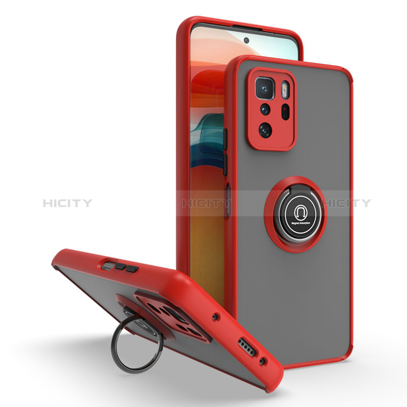 Silikon Hülle Handyhülle und Kunststoff Schutzhülle Hartschalen Tasche mit Magnetisch Fingerring Ständer QW2 für Xiaomi Redmi Note 10 Pro 5G Rot Plus