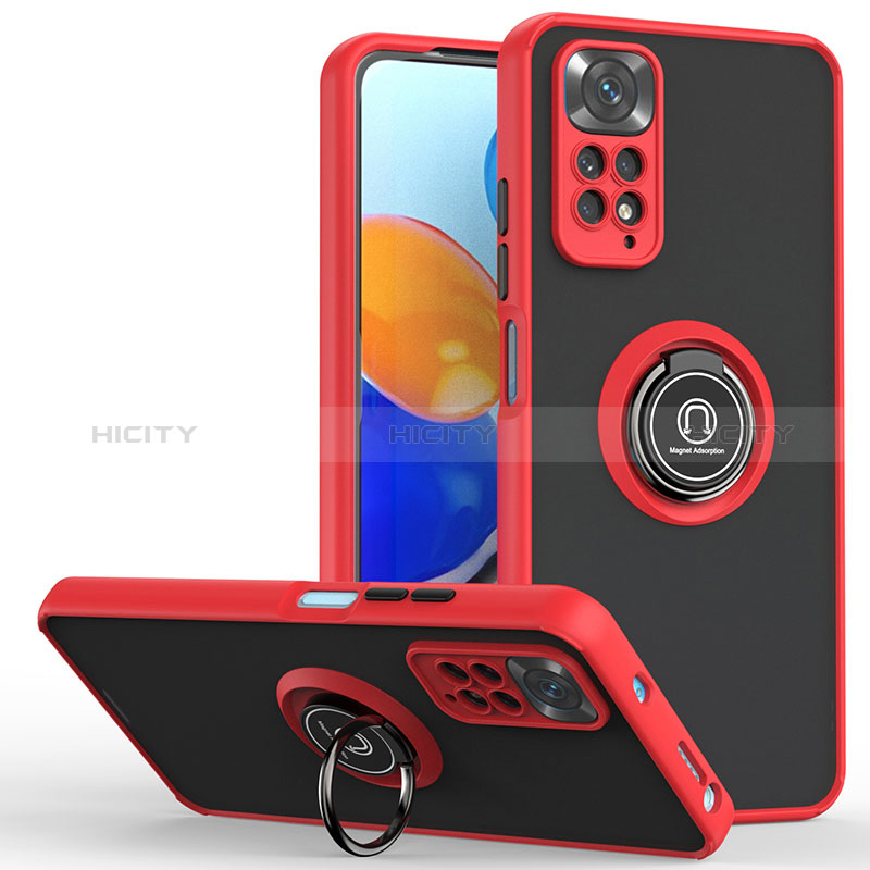 Silikon Hülle Handyhülle und Kunststoff Schutzhülle Hartschalen Tasche mit Magnetisch Fingerring Ständer QW2 für Xiaomi Redmi Note 11 4G (2022) Rot