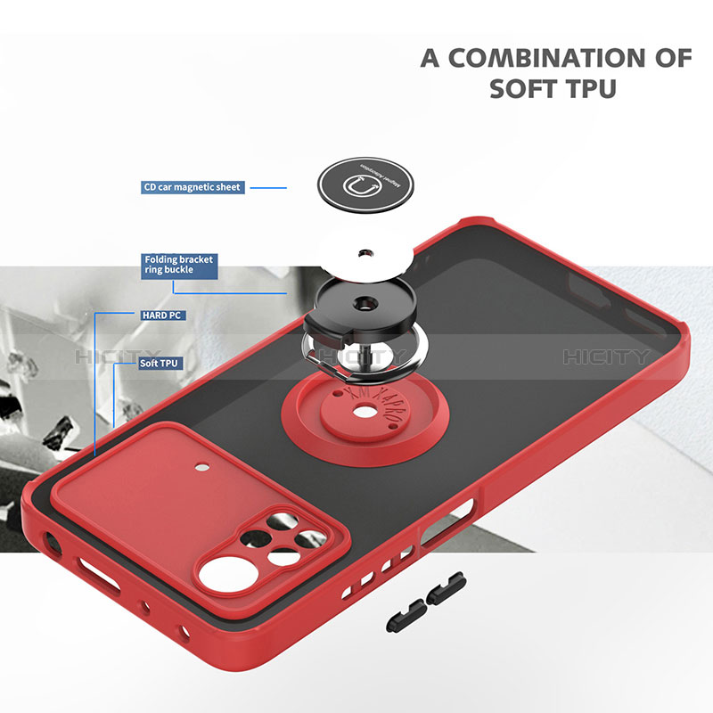 Silikon Hülle Handyhülle und Kunststoff Schutzhülle Hartschalen Tasche mit Magnetisch Fingerring Ständer QW2 für Xiaomi Redmi Note 11E Pro 5G