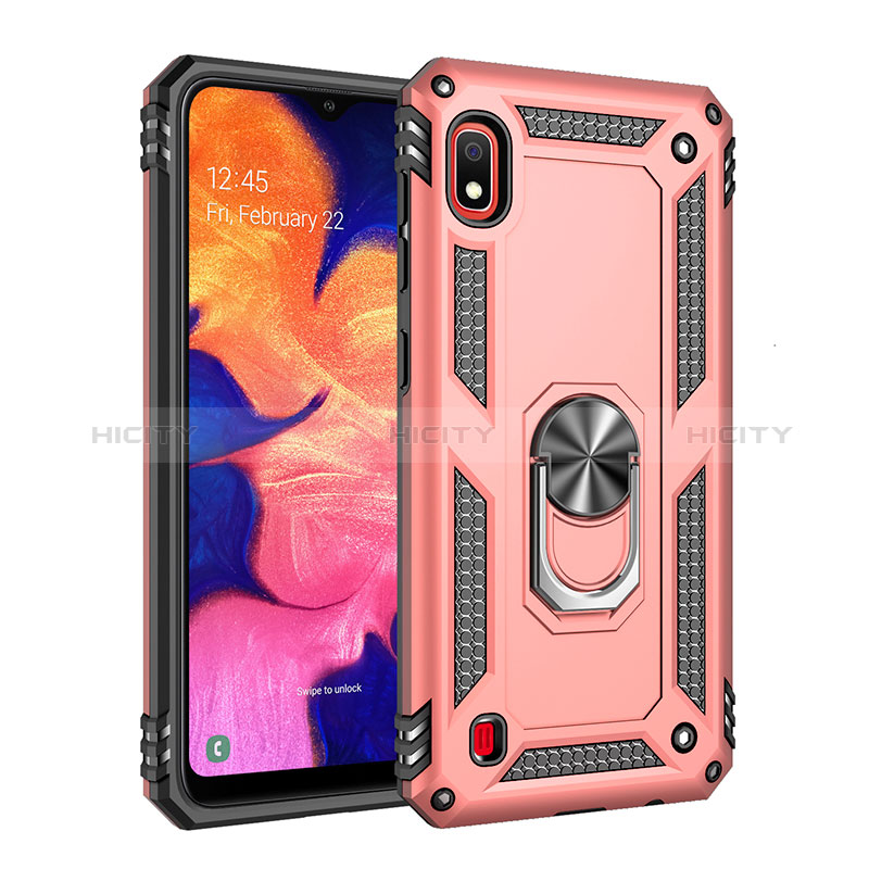 Silikon Hülle Handyhülle und Kunststoff Schutzhülle Hartschalen Tasche mit Magnetisch Fingerring Ständer QW3 für Samsung Galaxy A10 Rosegold