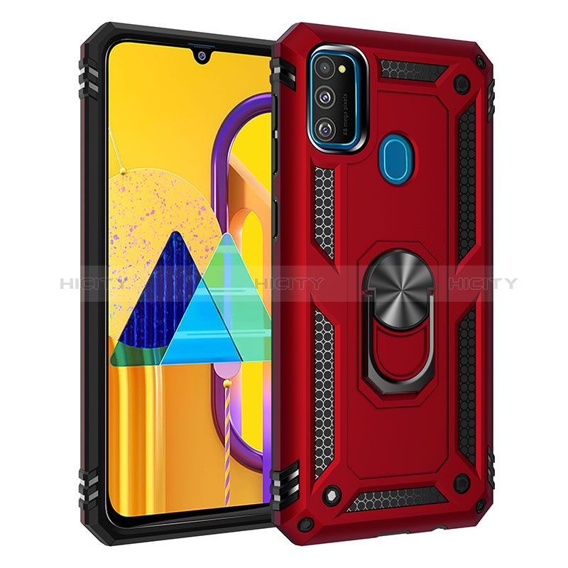 Silikon Hülle Handyhülle und Kunststoff Schutzhülle Hartschalen Tasche mit Magnetisch Fingerring Ständer QW3 für Samsung Galaxy M30s Rot