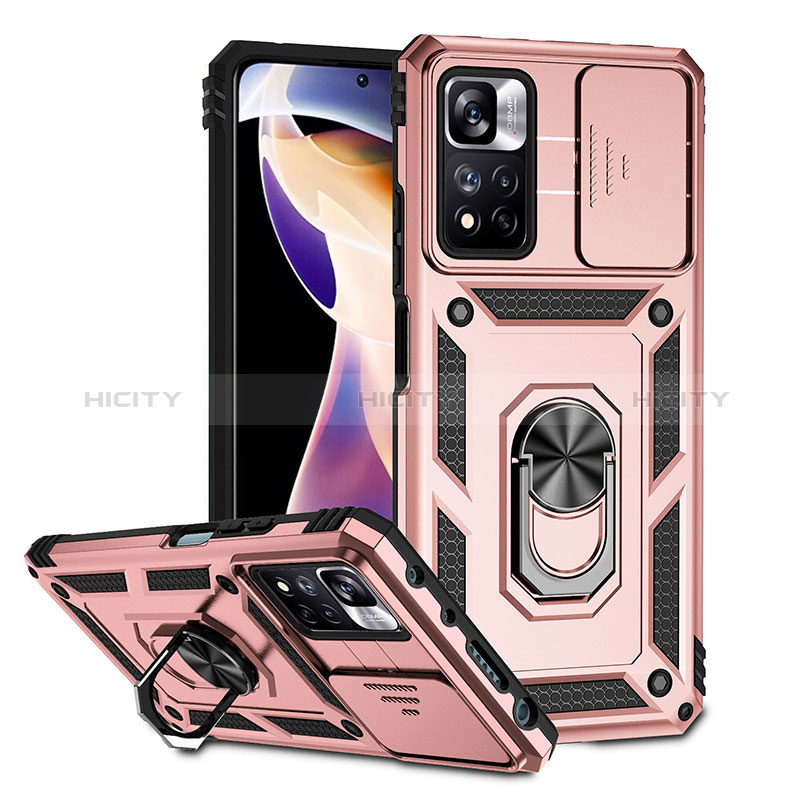 Silikon Hülle Handyhülle und Kunststoff Schutzhülle Hartschalen Tasche mit Magnetisch Fingerring Ständer QW3 für Xiaomi Mi 11i 5G (2022) Rosegold