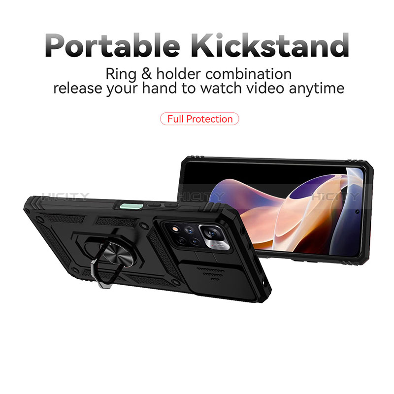 Silikon Hülle Handyhülle und Kunststoff Schutzhülle Hartschalen Tasche mit Magnetisch Fingerring Ständer QW3 für Xiaomi Poco X4 NFC groß