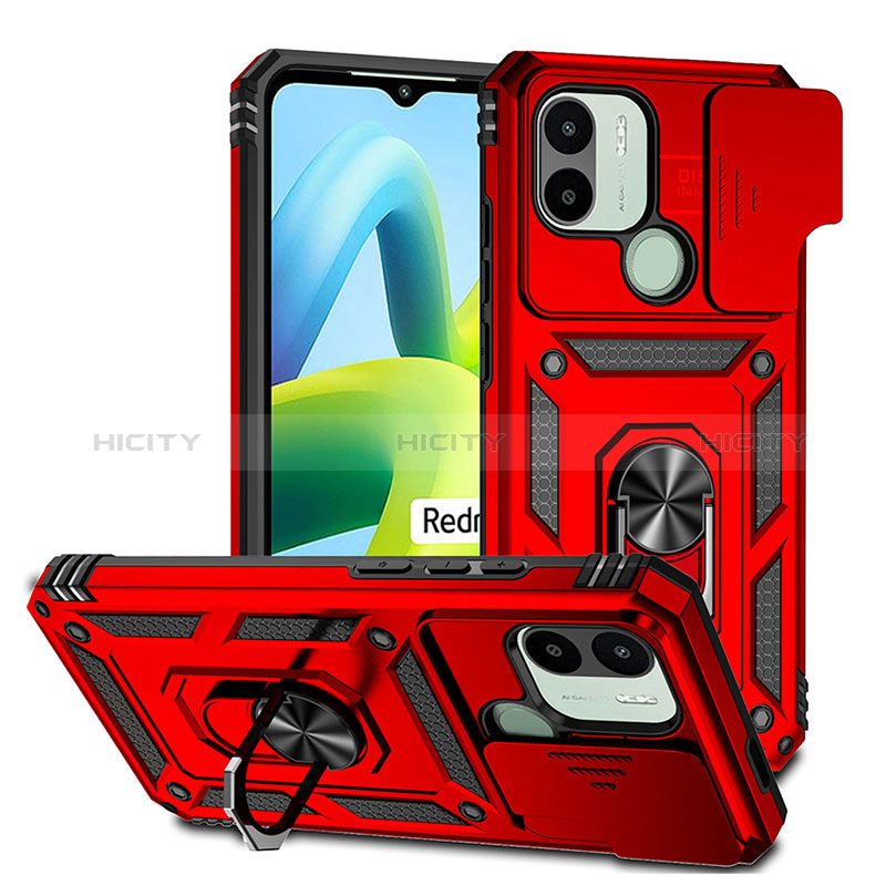 Silikon Hülle Handyhülle und Kunststoff Schutzhülle Hartschalen Tasche mit Magnetisch Fingerring Ständer QW3 für Xiaomi Redmi A1 Plus Rot Plus