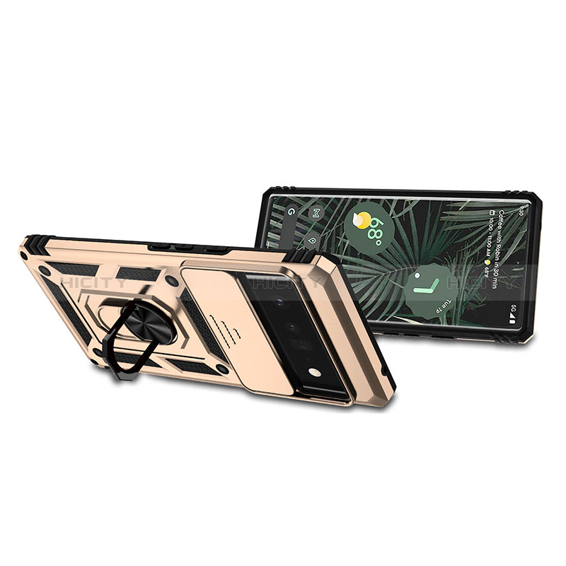 Silikon Hülle Handyhülle und Kunststoff Schutzhülle Hartschalen Tasche mit Magnetisch Fingerring Ständer QW4 für Google Pixel 6 Pro 5G