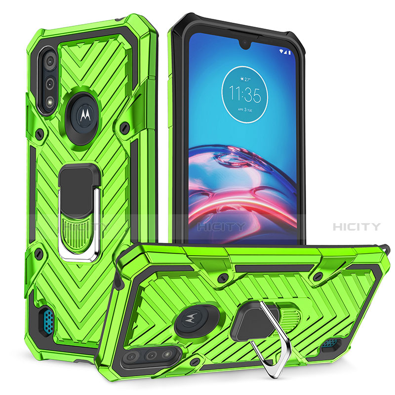 Silikon Hülle Handyhülle und Kunststoff Schutzhülle Hartschalen Tasche mit Magnetisch Fingerring Ständer S01 für Motorola Moto E6s (2020) Minzgrün