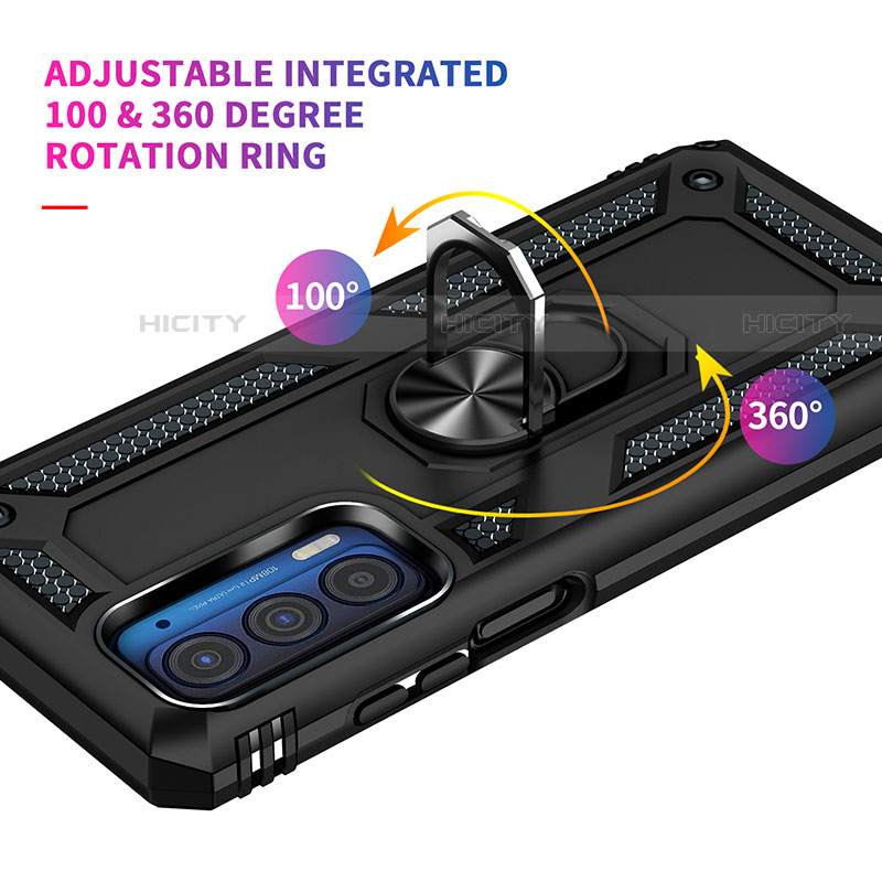 Silikon Hülle Handyhülle und Kunststoff Schutzhülle Hartschalen Tasche mit Magnetisch Fingerring Ständer S01 für Motorola Moto Edge (2021) 5G