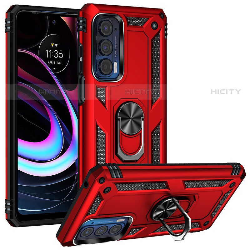 Silikon Hülle Handyhülle und Kunststoff Schutzhülle Hartschalen Tasche mit Magnetisch Fingerring Ständer S01 für Motorola Moto Edge (2021) 5G Rot