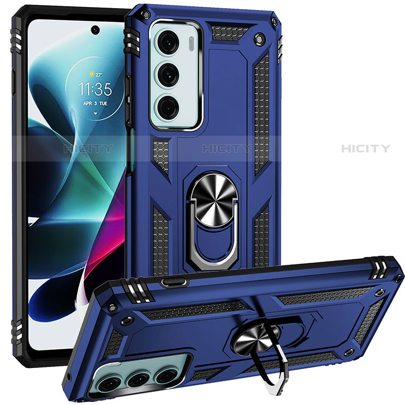 Silikon Hülle Handyhülle und Kunststoff Schutzhülle Hartschalen Tasche mit Magnetisch Fingerring Ständer S01 für Motorola Moto Edge S30 5G Blau Plus