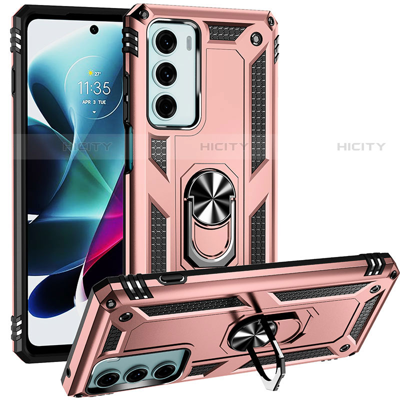 Silikon Hülle Handyhülle und Kunststoff Schutzhülle Hartschalen Tasche mit Magnetisch Fingerring Ständer S01 für Motorola Moto Edge S30 5G Rosegold Plus