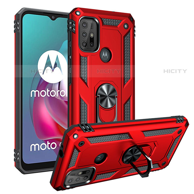 Silikon Hülle Handyhülle und Kunststoff Schutzhülle Hartschalen Tasche mit Magnetisch Fingerring Ständer S01 für Motorola Moto G10