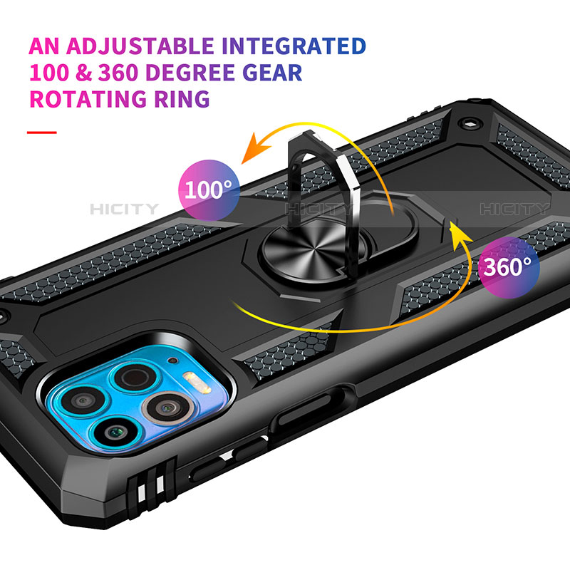 Silikon Hülle Handyhülle und Kunststoff Schutzhülle Hartschalen Tasche mit Magnetisch Fingerring Ständer S01 für Motorola Moto G100 5G groß