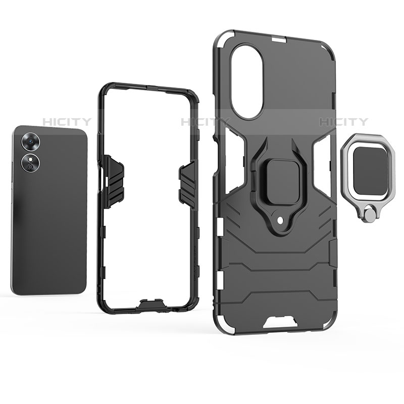 Silikon Hülle Handyhülle und Kunststoff Schutzhülle Hartschalen Tasche mit Magnetisch Fingerring Ständer S01 für Oppo A17 groß