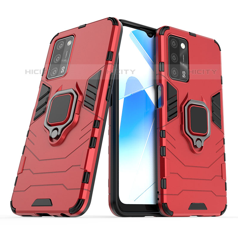 Silikon Hülle Handyhülle und Kunststoff Schutzhülle Hartschalen Tasche mit Magnetisch Fingerring Ständer S01 für Oppo A53s 5G Rot Plus