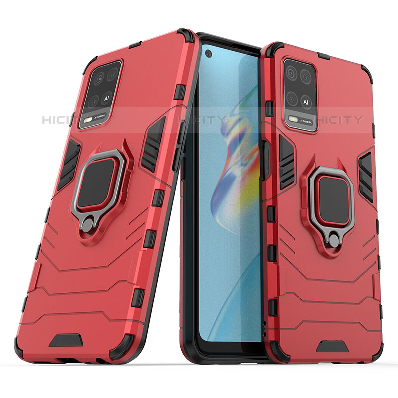 Silikon Hülle Handyhülle und Kunststoff Schutzhülle Hartschalen Tasche mit Magnetisch Fingerring Ständer S01 für Oppo A54 4G Rot Plus