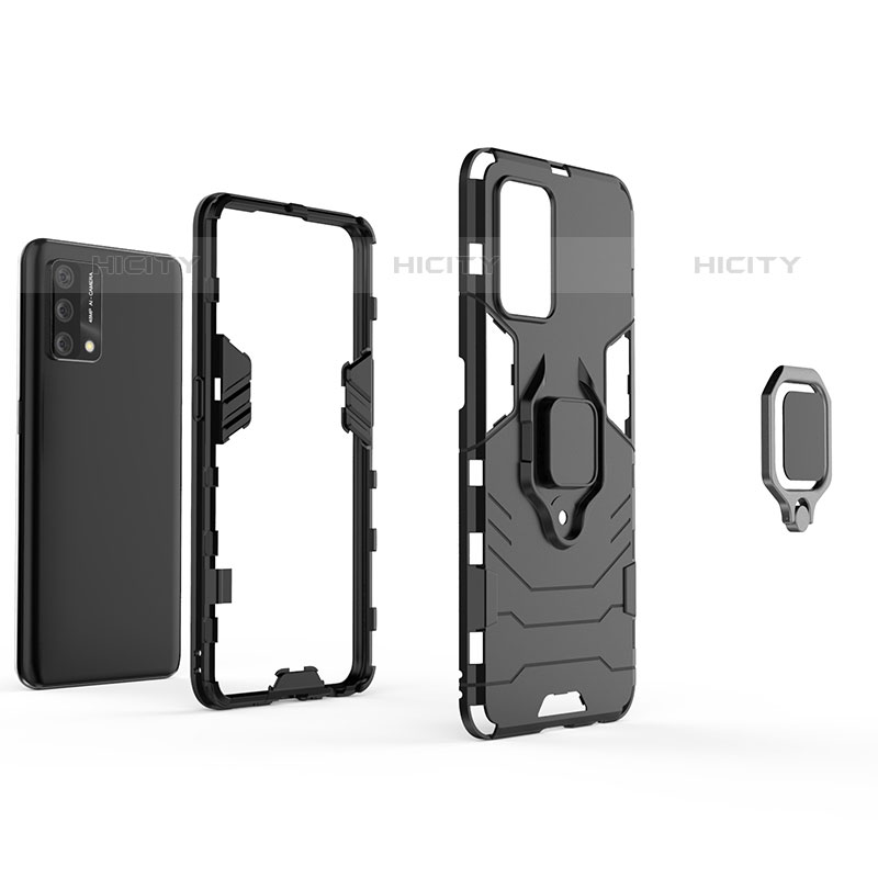 Silikon Hülle Handyhülle und Kunststoff Schutzhülle Hartschalen Tasche mit Magnetisch Fingerring Ständer S01 für Oppo A74 4G