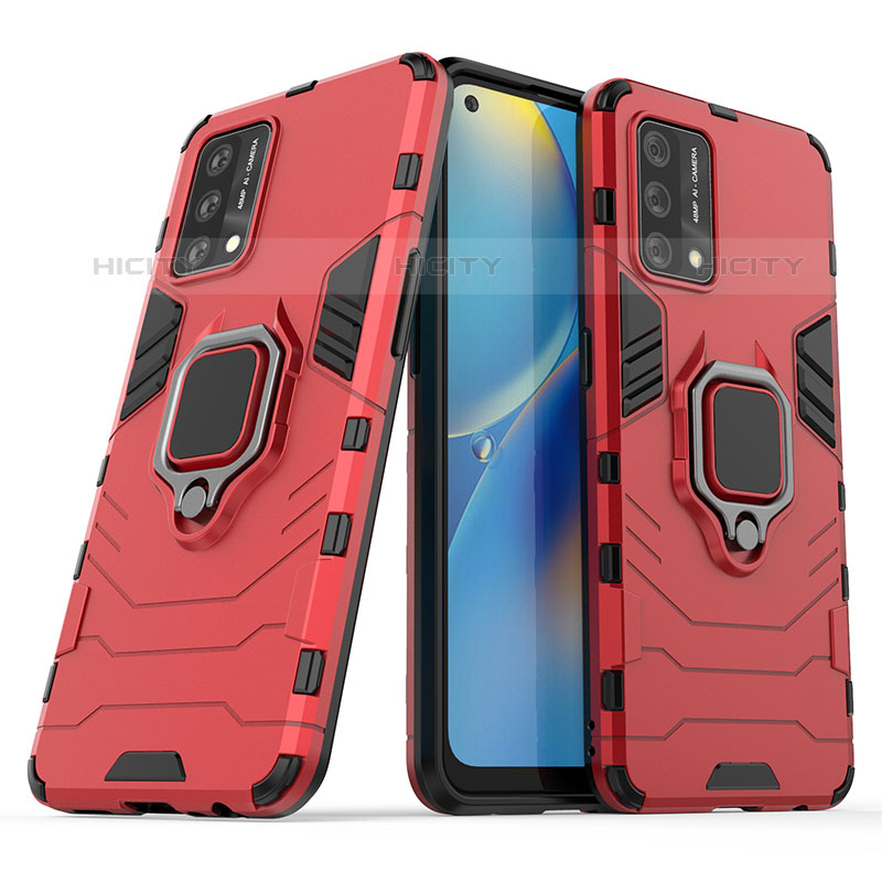 Silikon Hülle Handyhülle und Kunststoff Schutzhülle Hartschalen Tasche mit Magnetisch Fingerring Ständer S01 für Oppo A74 4G Rot Plus