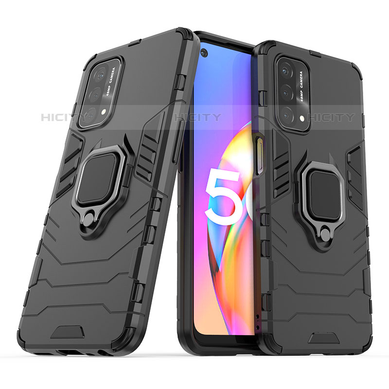 Silikon Hülle Handyhülle und Kunststoff Schutzhülle Hartschalen Tasche mit Magnetisch Fingerring Ständer S01 für Oppo A93 5G