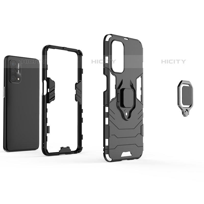 Silikon Hülle Handyhülle und Kunststoff Schutzhülle Hartschalen Tasche mit Magnetisch Fingerring Ständer S01 für Oppo A93 5G groß