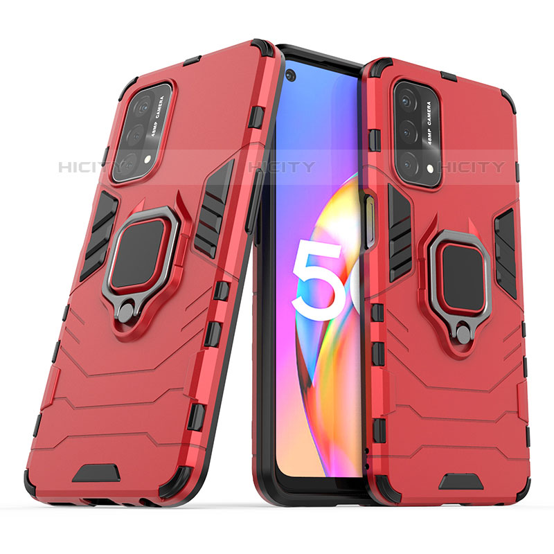 Silikon Hülle Handyhülle und Kunststoff Schutzhülle Hartschalen Tasche mit Magnetisch Fingerring Ständer S01 für Oppo A93 5G Rot