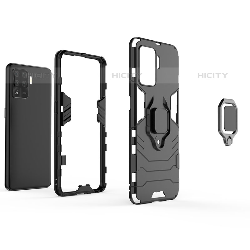 Silikon Hülle Handyhülle und Kunststoff Schutzhülle Hartschalen Tasche mit Magnetisch Fingerring Ständer S01 für Oppo A94 4G