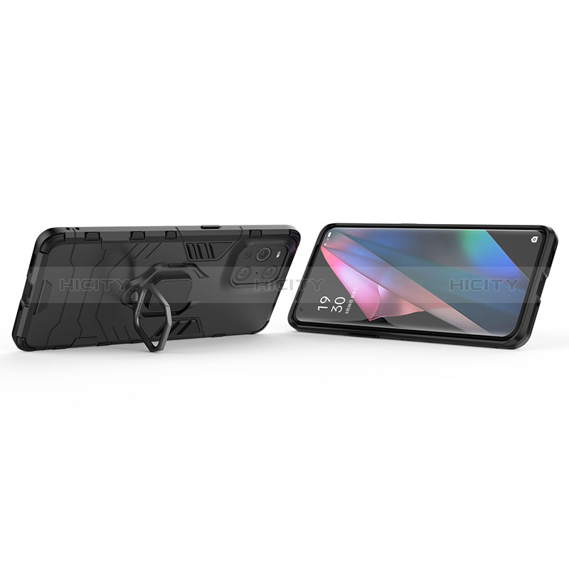 Silikon Hülle Handyhülle und Kunststoff Schutzhülle Hartschalen Tasche mit Magnetisch Fingerring Ständer S01 für Oppo Find X3 5G groß