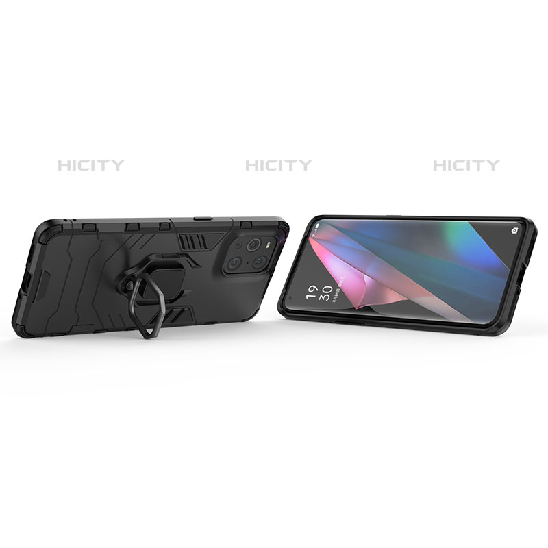 Silikon Hülle Handyhülle und Kunststoff Schutzhülle Hartschalen Tasche mit Magnetisch Fingerring Ständer S01 für Oppo Find X3 Pro 5G