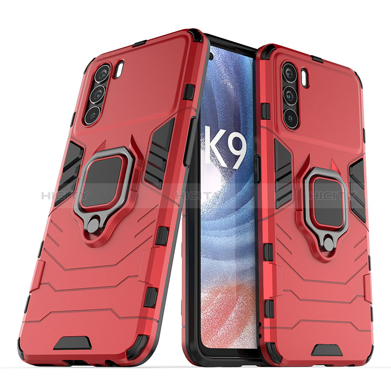 Silikon Hülle Handyhülle und Kunststoff Schutzhülle Hartschalen Tasche mit Magnetisch Fingerring Ständer S01 für Oppo K9 Pro 5G Rot Plus