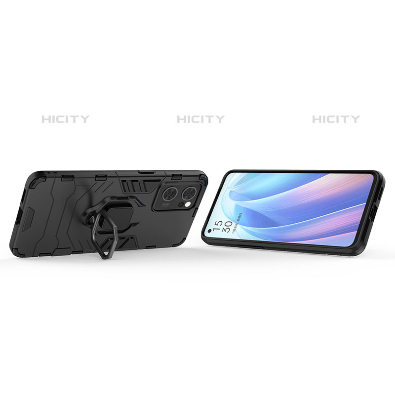 Silikon Hülle Handyhülle und Kunststoff Schutzhülle Hartschalen Tasche mit Magnetisch Fingerring Ständer S01 für Oppo Reno7 5G