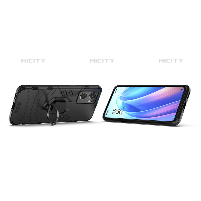 Silikon Hülle Handyhülle und Kunststoff Schutzhülle Hartschalen Tasche mit Magnetisch Fingerring Ständer S01 für Oppo Reno7 SE 5G