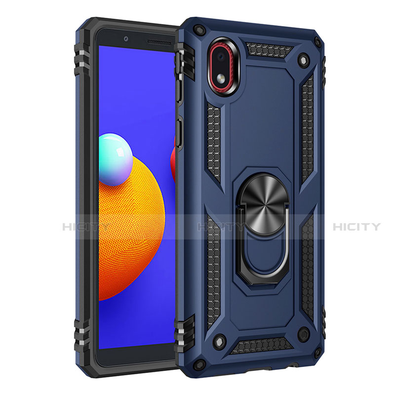 Silikon Hülle Handyhülle und Kunststoff Schutzhülle Hartschalen Tasche mit Magnetisch Fingerring Ständer S01 für Samsung Galaxy A01 Core Blau