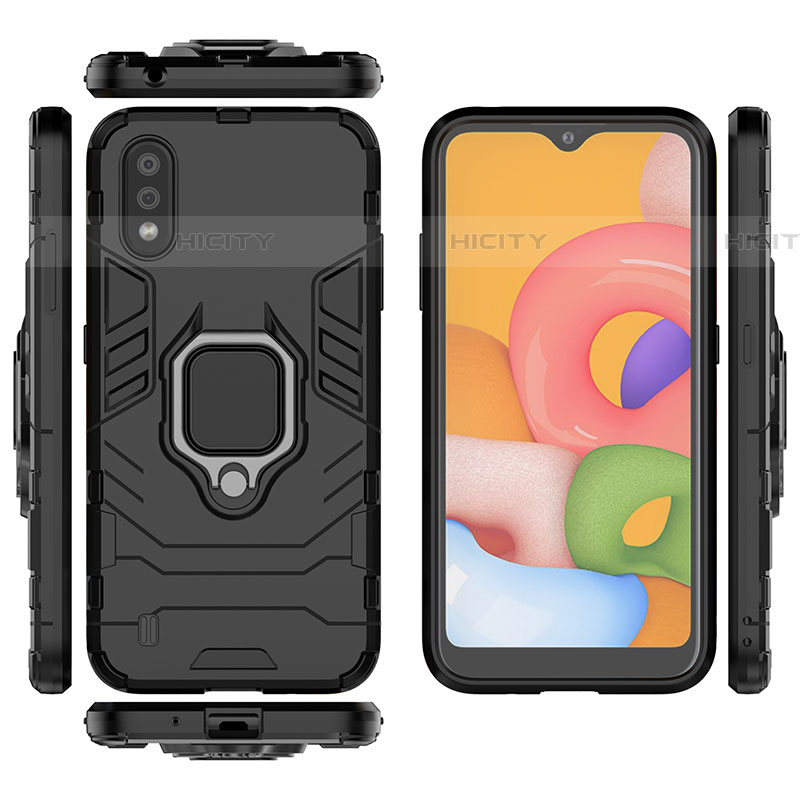 Silikon Hülle Handyhülle und Kunststoff Schutzhülle Hartschalen Tasche mit Magnetisch Fingerring Ständer S01 für Samsung Galaxy A01 SM-A015