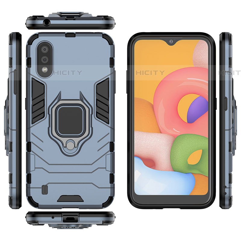 Silikon Hülle Handyhülle und Kunststoff Schutzhülle Hartschalen Tasche mit Magnetisch Fingerring Ständer S01 für Samsung Galaxy A01 SM-A015
