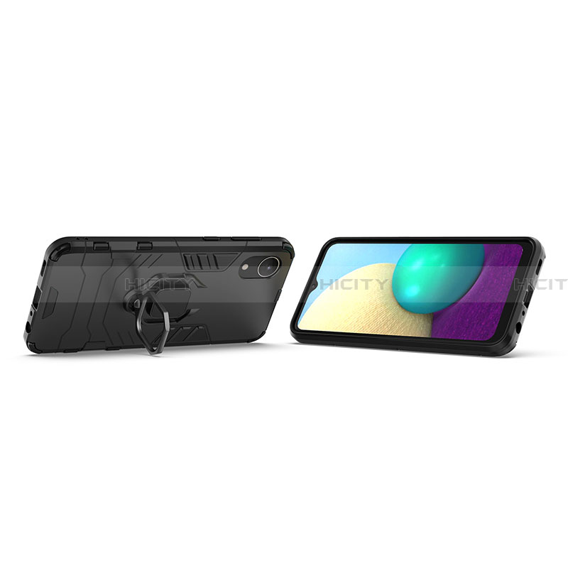Silikon Hülle Handyhülle und Kunststoff Schutzhülle Hartschalen Tasche mit Magnetisch Fingerring Ständer S01 für Samsung Galaxy A03 Core groß
