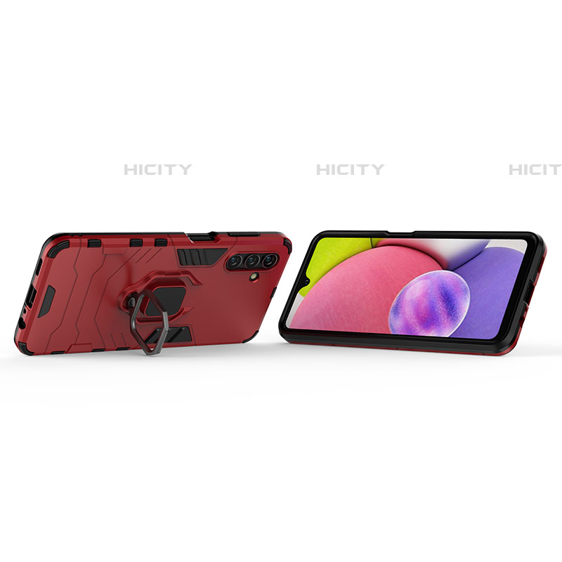 Silikon Hülle Handyhülle und Kunststoff Schutzhülle Hartschalen Tasche mit Magnetisch Fingerring Ständer S01 für Samsung Galaxy A04s groß