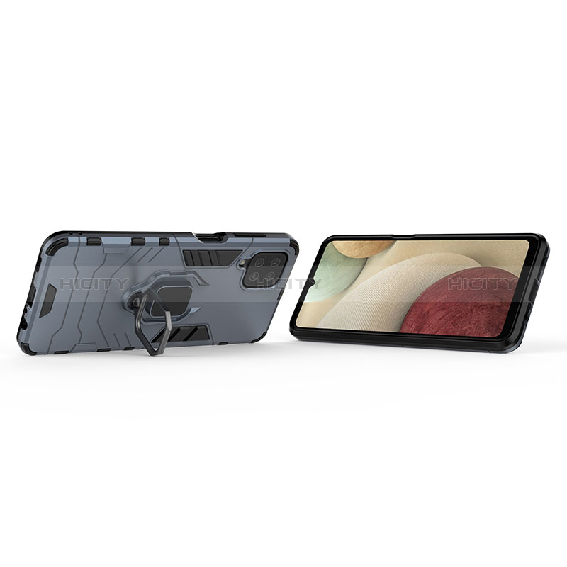 Silikon Hülle Handyhülle und Kunststoff Schutzhülle Hartschalen Tasche mit Magnetisch Fingerring Ständer S01 für Samsung Galaxy A12 5G