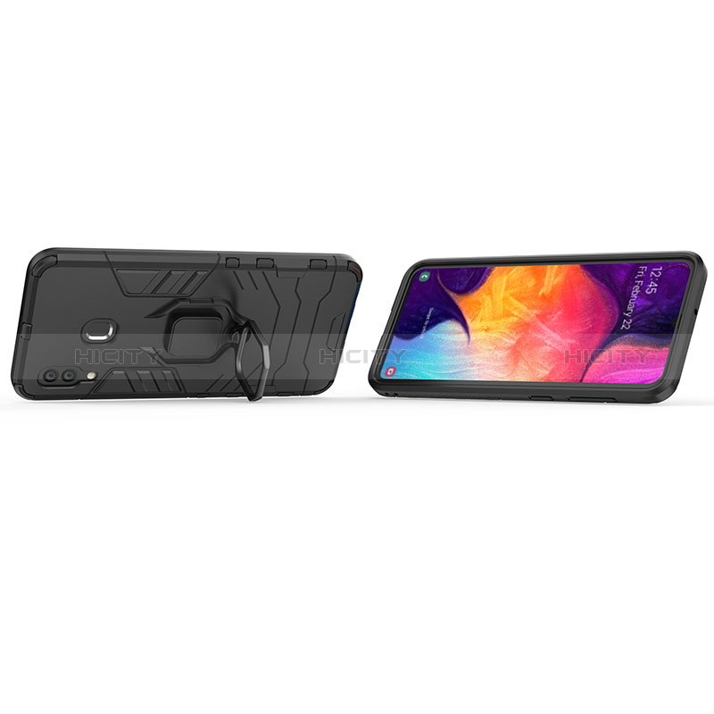 Silikon Hülle Handyhülle und Kunststoff Schutzhülle Hartschalen Tasche mit Magnetisch Fingerring Ständer S01 für Samsung Galaxy A20