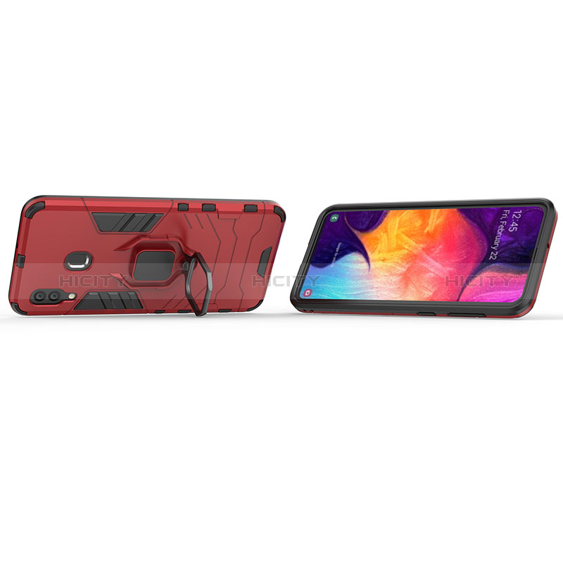 Silikon Hülle Handyhülle und Kunststoff Schutzhülle Hartschalen Tasche mit Magnetisch Fingerring Ständer S01 für Samsung Galaxy A20