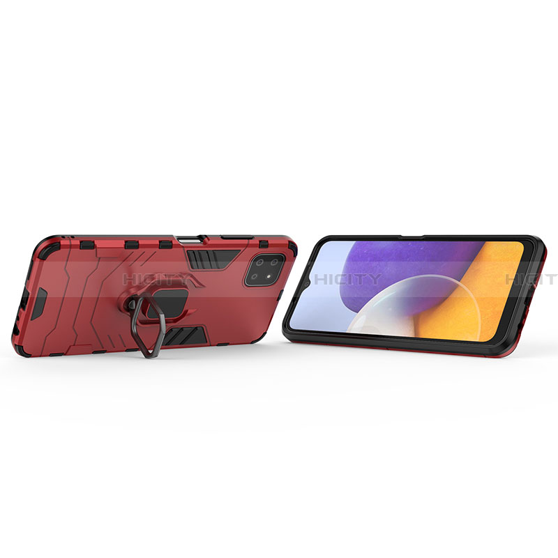 Silikon Hülle Handyhülle und Kunststoff Schutzhülle Hartschalen Tasche mit Magnetisch Fingerring Ständer S01 für Samsung Galaxy A22 5G groß